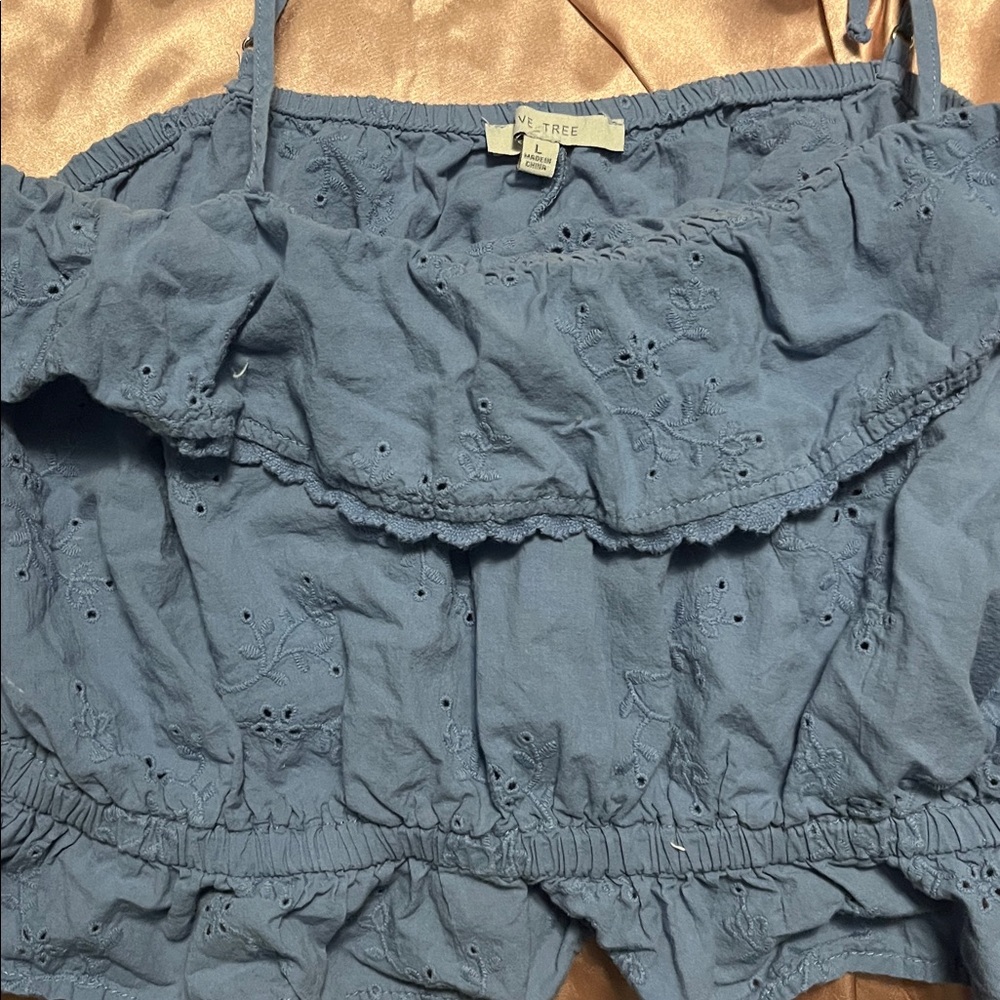 Stylish Blue Ruffled Crop Top - Picture 2 of 3